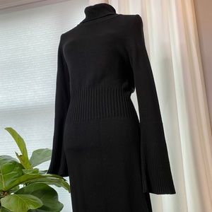 Black Turtleneck Sweater Dress with Rib Detail